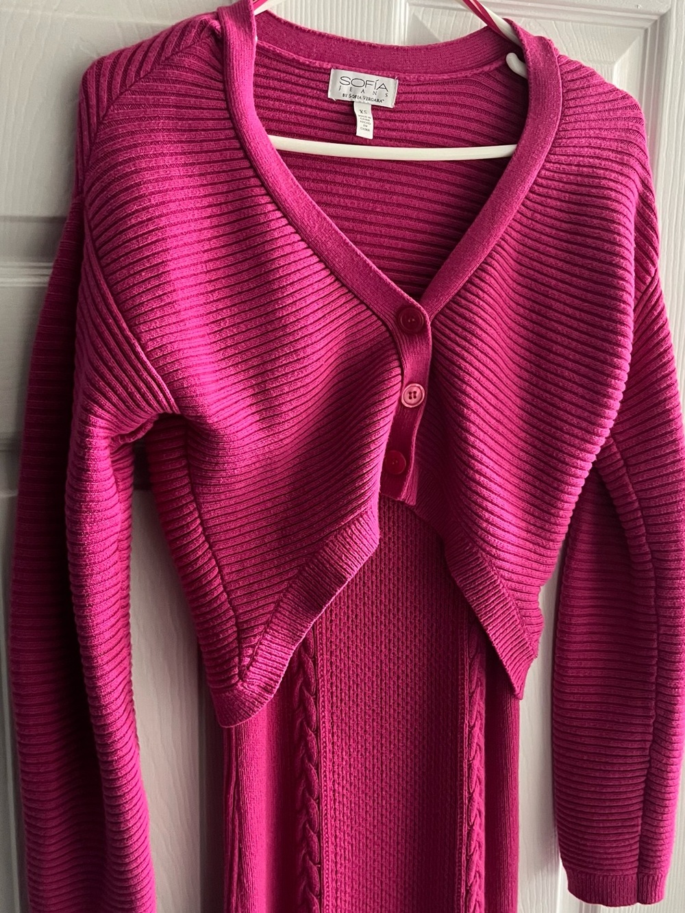 sofia by sofia vergara Bright Fuchsia Ribbed Cropped Cardigan